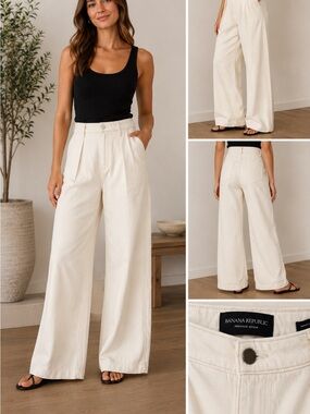Banana Republic Cream Wide-Leg High-Rise Pants - Premium Denim - Size 12